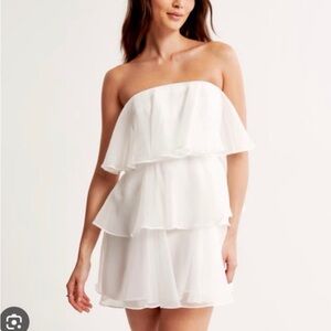 Abercrombie & Fitch White Ruffle Strapless Dress